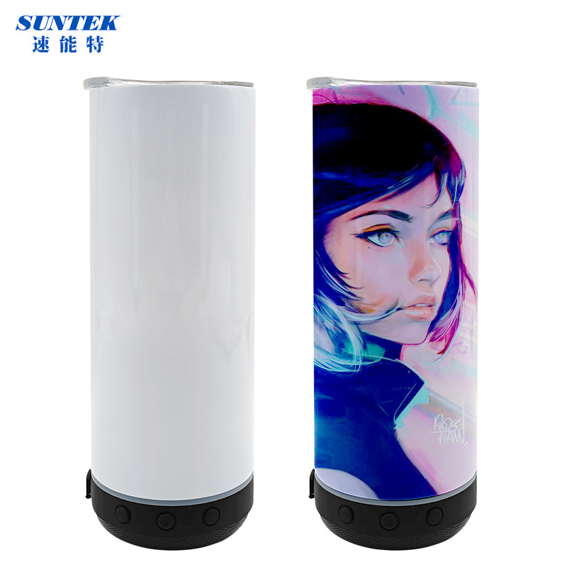 16oz Sublimation USB Bluetooth Speaker Handled Tumbler With Led Flashinglight, Stainless Steel Double Wall Insulation, With Lid & Straw