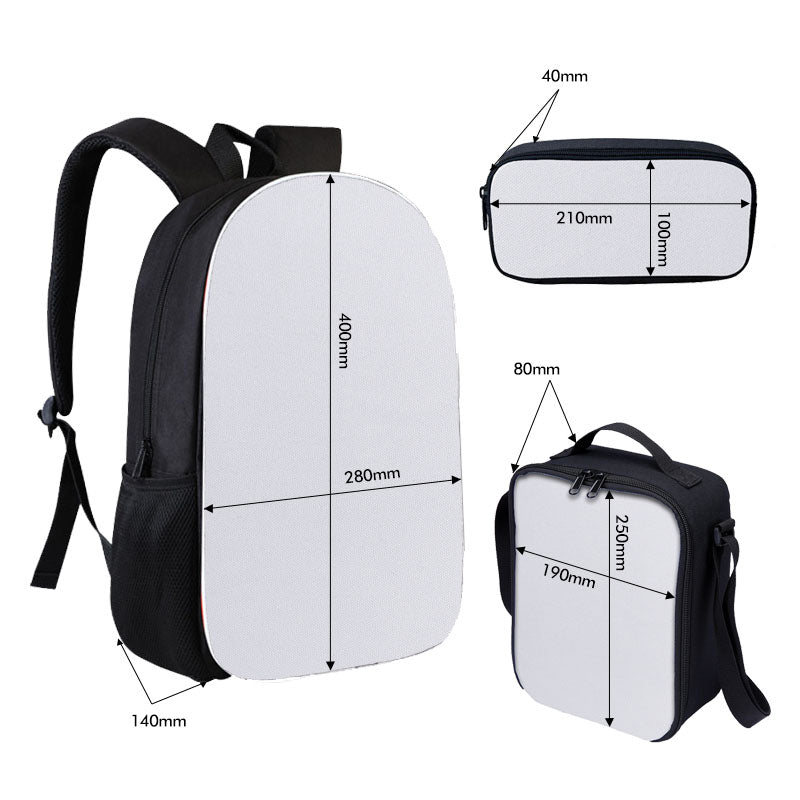 Sublimation Blank 3Pcs Backpack Set with Lunch Box & Pencil Pouch - Kids School Bag Waterproof Lightweight for Boys Girls Elementary Middle School