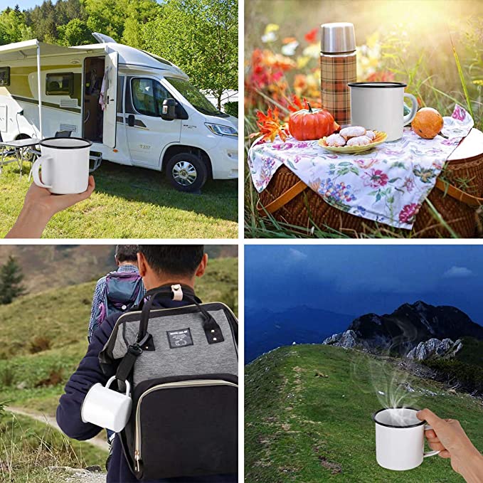 12oz Sublimation Silver Color Edge Enamel Mug with Handle for Outdoor Camping