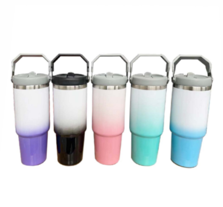 30oz Sublimation Gradient Color Stainless Steel Car Travel Tumbler with Handle
