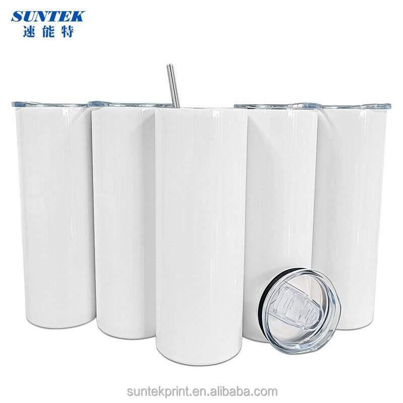 20oz Double Walled Vacuum Insulated Sublimation Blank Straight Skinny Stainless Steel Tumbler With Metal Straw