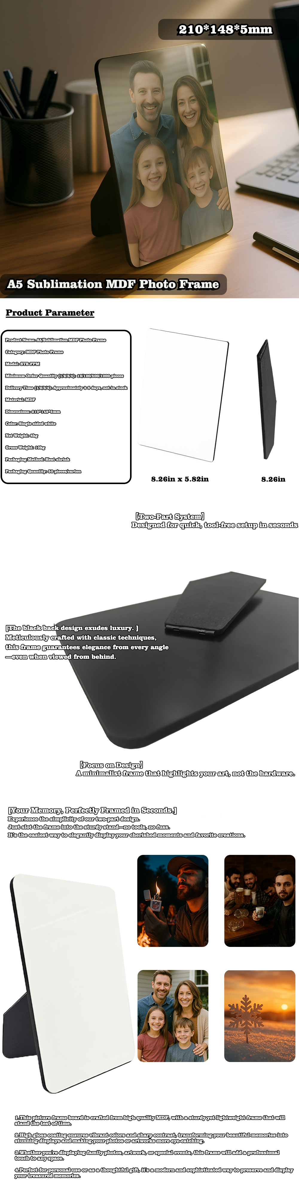 A5Sublimation MDF Photo Frame