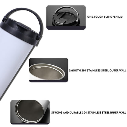500ml Coffee Tumbler White Sublimation Blanks, Double Wall Vacuum Stainless Steel,Sublimation Ready Personalized Cup with PP Lid