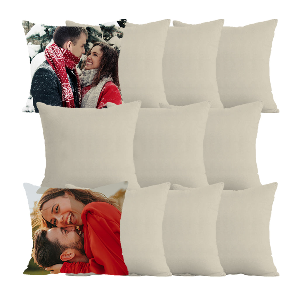 Set of 4 Sublimation Linen Throw Pillow Covers 16x16 Inch Farmhouse Rustic – Vinyl HTV with Zippered,Beige Sets for Couch Sofa Living Room Decor