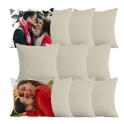 Set of 4 Sublimation Linen Throw Pillow Covers 16x16 Inch Farmhouse Rustic – Vinyl HTV with Zippered,Beige Sets for Couch Sofa Living Room Decor