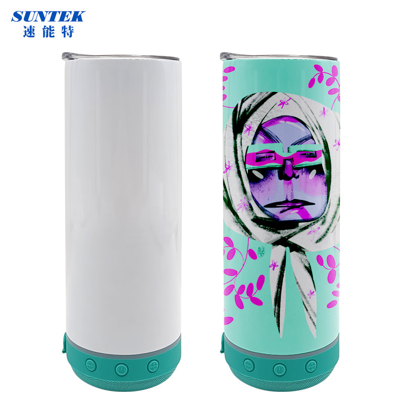16oz Sublimation USB Bluetooth Speaker Handled Tumbler With Led Flashinglight, Stainless Steel Double Wall Insulation, With Lid & Straw
