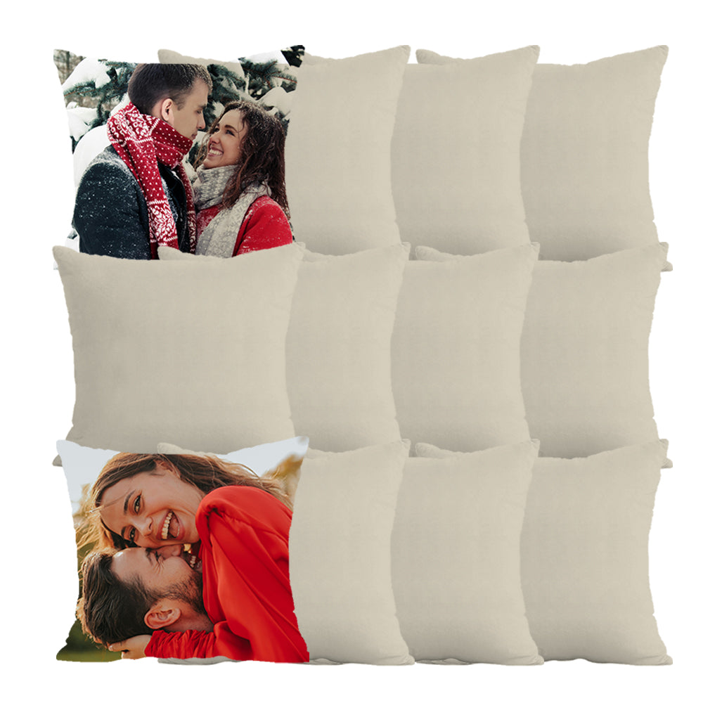 Set of 4 Sublimation Linen Throw Pillow Covers 16x16 Inch Farmhouse Rustic – Vinyl HTV with Zippered,Beige Sets for Couch Sofa Living Room Decor
