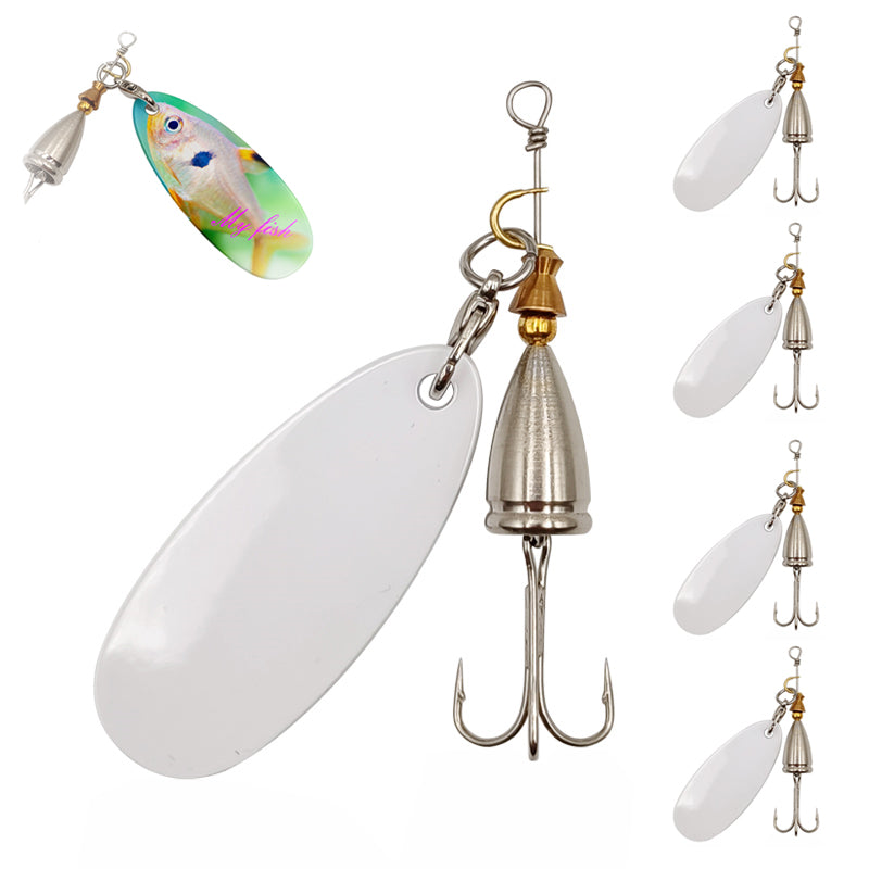 5Pcs Sublimation Blank Fishing Lures, Inline Spinner Baits, Fishing Treble Hooks for Freshwater  Saltwater Trout Salmon