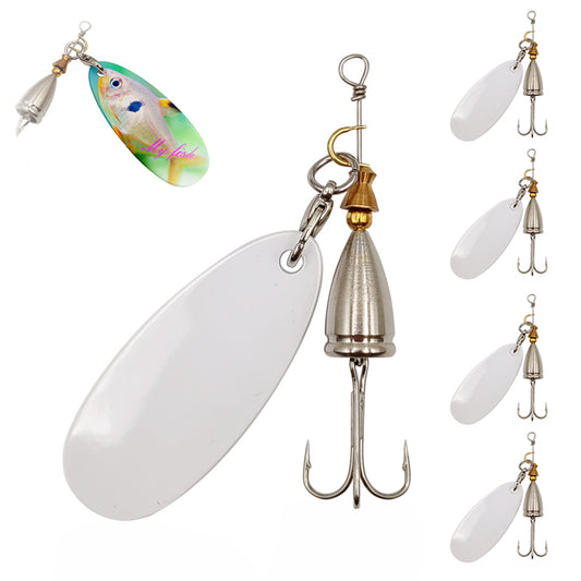 5Pcs Sublimation Blank Fishing Lures, Inline Spinner Baits, Fishing Treble Hooks for Freshwater  Saltwater Trout Salmon