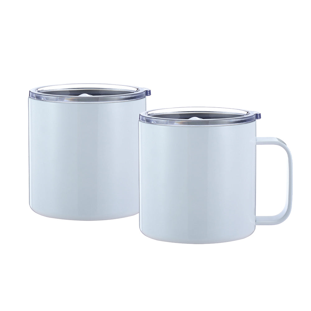14oz Sublimation Travel Mug, 304/201 Stainless Steel, White Customizable Tumbler, 4in Height, Vacuum Insulated, Gift Box