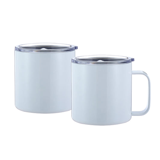 14oz Sublimation Travel Mug, 304/201 Stainless Steel, White Customizable Tumbler, 4in Height, Vacuum Insulated, Gift Box