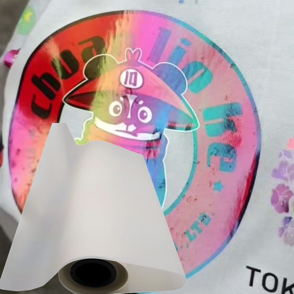 Transparent Iridescent DTF Film 24inx328ft,Holographic Swirl Effect for Garment Decoration,Cold Peel PET Film with Rainbow Shine