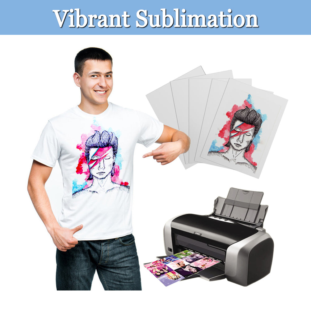 100 Sheets A4 Sublimation Paper - 8.3x11.7 Inch High-Transfer Heat Press Paper for Epson/Sawgrass Printers & T-Shirt/Mug DIY