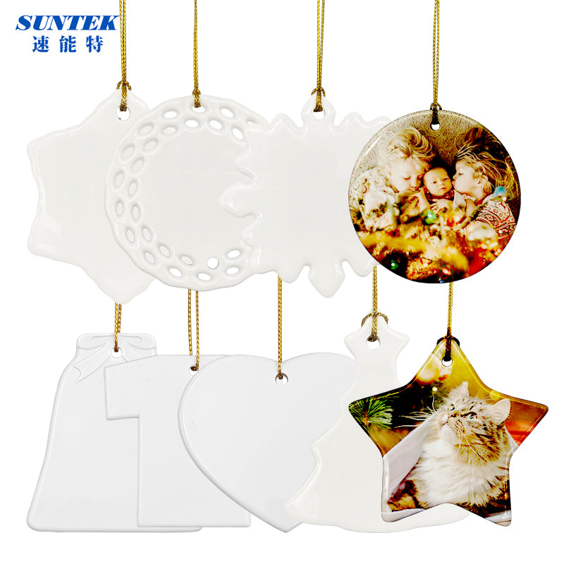 Sublimation Ceramic Ornaments Sublimation Ornament Blanks Bulk Ceramic Discs Ornament for Heat Press Printing White Round Porcelain Ornament Personalized Xmas Tree Ornament Keepsake Crafts Gift