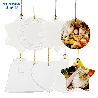 Sublimation Ceramic Ornaments Sublimation Ornament Blanks Bulk Ceramic Discs Ornament for Heat Press Printing White Round Porcelain Ornament Personalized Xmas Tree Ornament Keepsake Crafts Gift