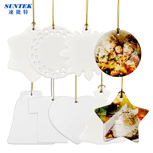Sublimation Ceramic Ornaments Sublimation Ornament Blanks Bulk Ceramic Discs Ornament for Heat Press Printing White Round Porcelain Ornament Personalized Xmas Tree Ornament Keepsake Crafts Gift