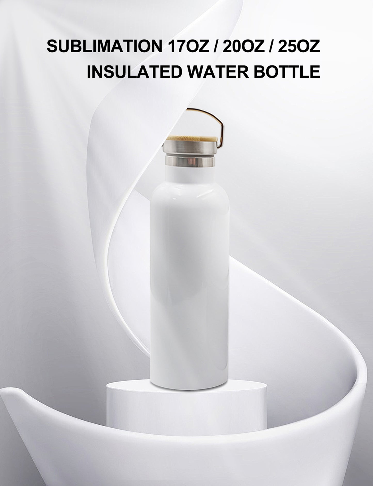 4 Pack Sublimation Insulated Water Bottle 17oz, Double Wall Stainless Steel with Bamboo Lid & Leakproof Design, Customizable Gift