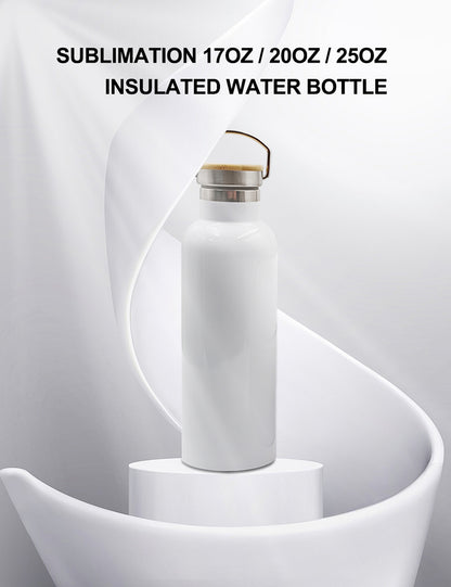 4 Pack Sublimation Insulated Water Bottle 17oz, Double Wall Stainless Steel with Bamboo Lid & Leakproof Design, Customizable Gift