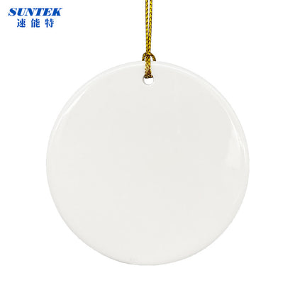 Sublimation Ceramic Ornaments Sublimation Ornament Blanks Bulk Ceramic Discs Ornament for Heat Press Printing White Round Porcelain Ornament Personalized Xmas Tree Ornament Keepsake Crafts Gift