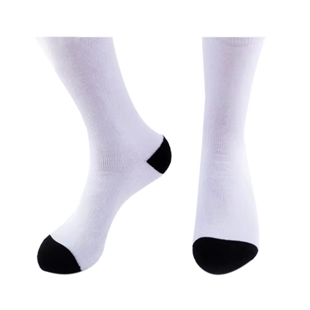 Customizable Adult Sports Socks 40cm Length, Sublimation Ready Black Toe & Heel, Terry Loop Sole for Running & Training