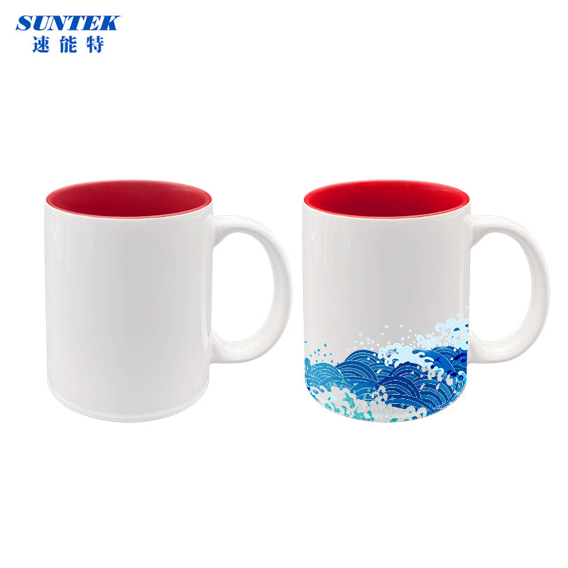 11oz Sublimation Ceramic Coffee Mug White With Color Inside, Handled Mug With Foam Box