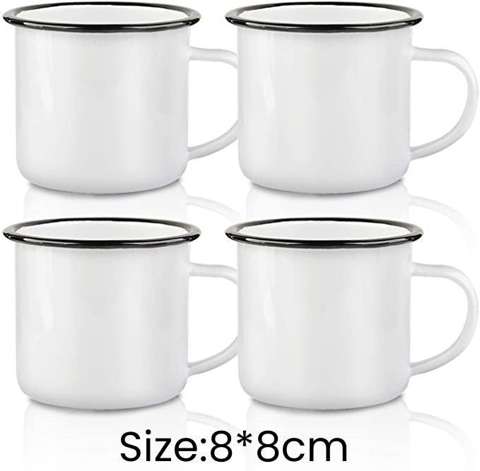 12oz Sublimation Silver Color Edge Enamel Mug with Handle for Outdoor Camping