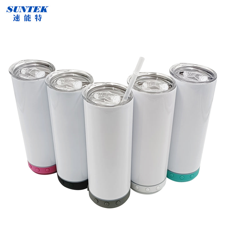16oz Sublimation USB Bluetooth Speaker Handled Tumbler With Led Flashinglight, Stainless Steel Double Wall Insulation, With Lid & Straw