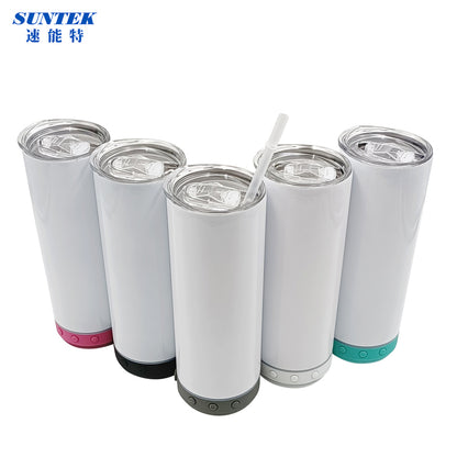 16oz Sublimation USB Bluetooth Speaker Handled Tumbler With Led Flashinglight, Stainless Steel Double Wall Insulation, With Lid & Straw