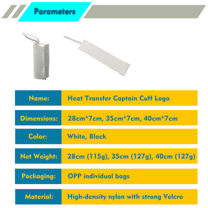 White Heat Transfer Captain Armband 11-15.7in, Blank Velcro Cuff for Sublimation Printing, High-Density Nylon Logo Band