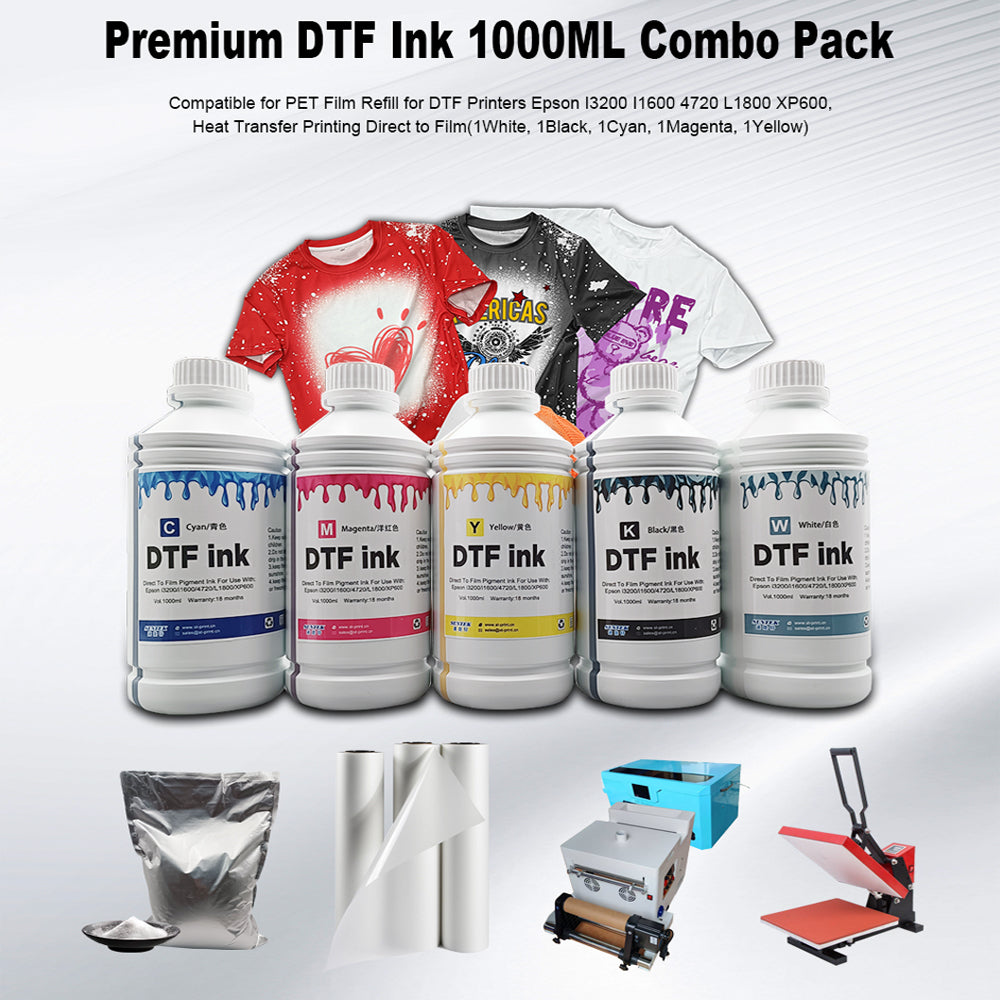 1000ML Premium DTF Ink Combo Pack Compatible for PET Film Refill for DTF Printers Epson I3200 I1600 4720 L1800 XP600, Heat Transfer Printing Direct to Film