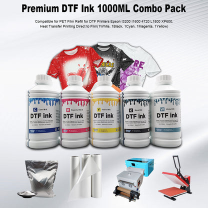 1000ML Premium DTF Ink Combo Pack Compatible for PET Film Refill for DTF Printers Epson I3200 I1600 4720 L1800 XP600, Heat Transfer Printing Direct to Film