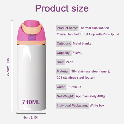24oz Heat Transfer Tumbler with Pop-Up Lid,Stainless Steel Cup for Gym Office Outdoor Use,304 Interior Custom Sublimation Design