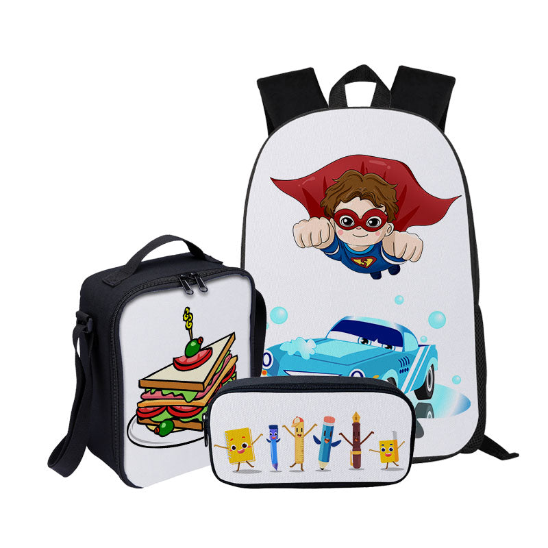 Sublimation Blank 3Pcs Backpack Set with Lunch Box & Pencil Pouch - Kids School Bag Waterproof Lightweight for Boys Girls Elementary Middle School