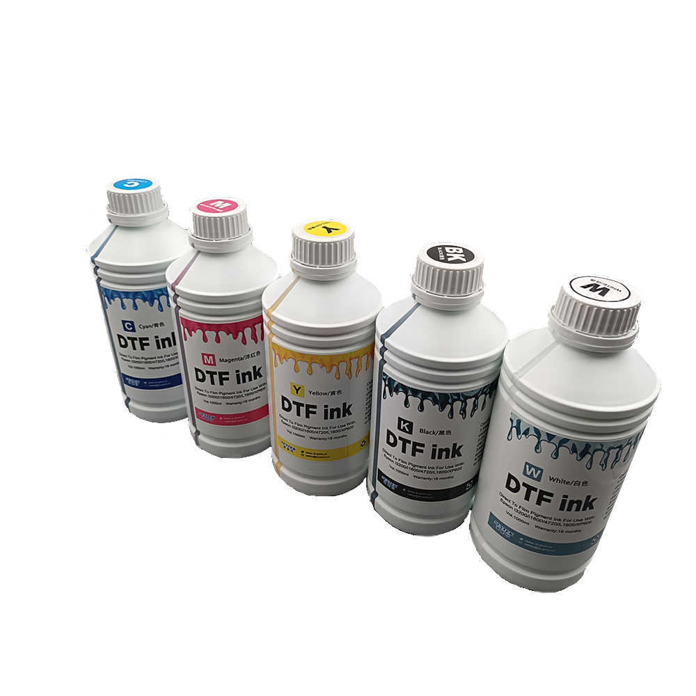 DTF Printer Ink CMYK+White Set 1000ml/Bottle, 5 Colors for Direct to Film Printing, High Color Gamut Ink for Textile Transfer