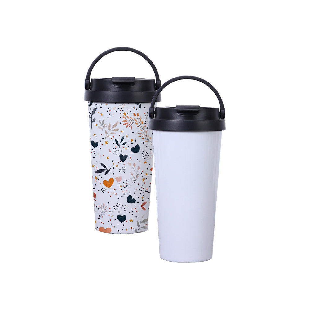 500ml Coffee Tumbler White Sublimation Blanks, Double Wall Vacuum Stainless Steel,Sublimation Ready Personalized Cup with PP Lid