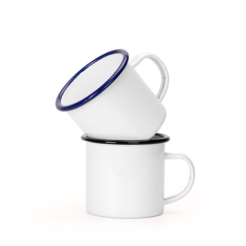 12oz Sublimation Silver Color Edge Enamel Mug with Handle for Outdoor Camping