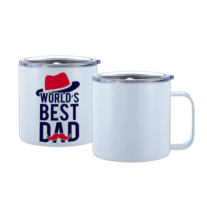 14oz Sublimation Travel Mug, 304/201 Stainless Steel, White Customizable Tumbler, 4in Height, Vacuum Insulated, Gift Box