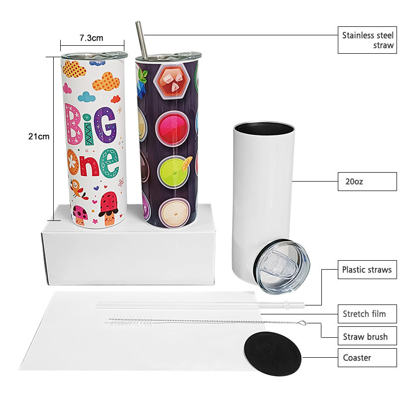 20oz Sublimation Blank Stainless Steel Tumbler Cup with Lid Straw for Water Drinks