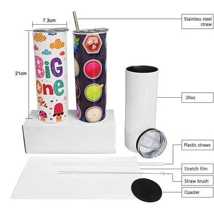 20oz Sublimation Blank Stainless Steel Tumbler Cup with Lid Straw for Water Drinks