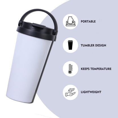 500ml Coffee Tumbler White Sublimation Blanks, Double Wall Vacuum Stainless Steel,Sublimation Ready Personalized Cup with PP Lid