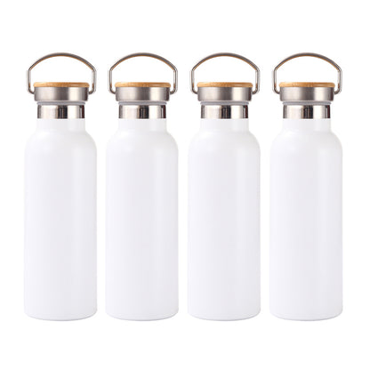 4 Pack Sublimation Insulated Water Bottle 17oz, Double Wall Stainless Steel with Bamboo Lid & Leakproof Design, Customizable Gift
