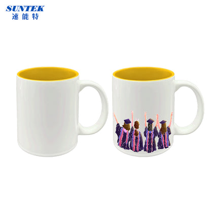 11oz Sublimation Ceramic Coffee Mug White With Color Inside, Handled Mug With Foam Box