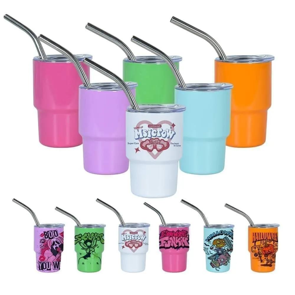 4oz Mini Sublimation Colorful Stainless Steel Tumblers Shot Glass for Coffee Wind Drinks with Lid Straw