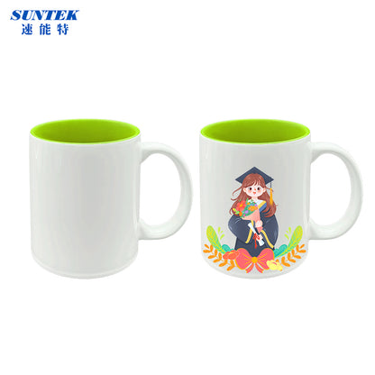11oz Sublimation Ceramic Coffee Mug White With Color Inside, Handled Mug With Foam Box