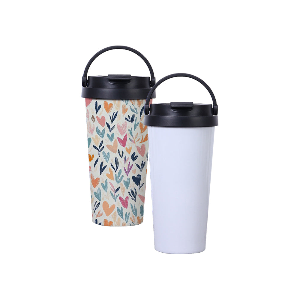 500ml Coffee Tumbler White Sublimation Blanks, Double Wall Vacuum Stainless Steel,Sublimation Ready Personalized Cup with PP Lid