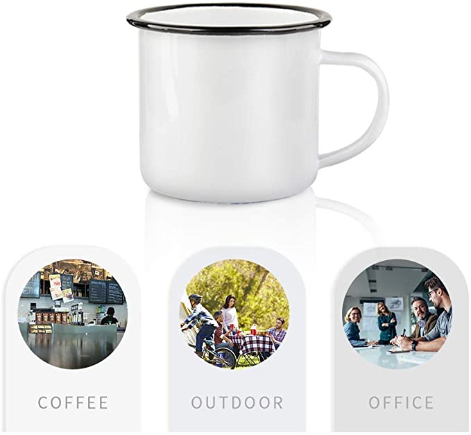 12oz Sublimation Silver Color Edge Enamel Mug with Handle for Outdoor Camping