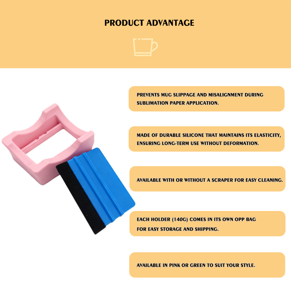 Heat Transfer Taping Holder 4.1x3.5x1.6in, Blue/Pink Silicone Base for Sublimation, Secures Cups During Taping Process