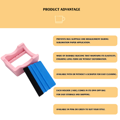 Heat Transfer Taping Holder 4.1x3.5x1.6in, Blue/Pink Silicone Base for Sublimation, Secures Cups During Taping Process