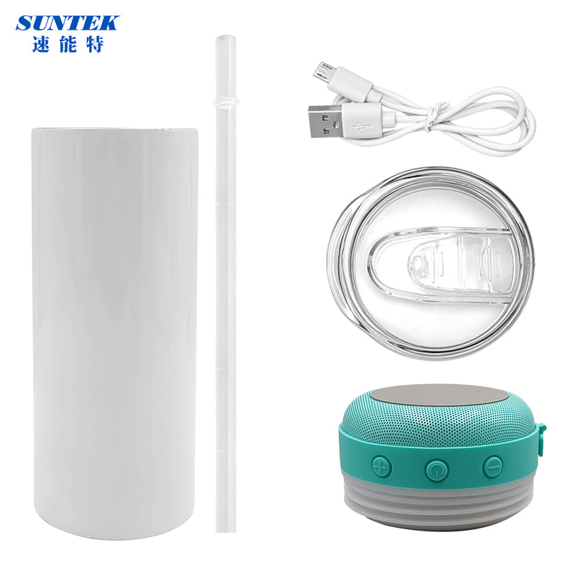 16oz Sublimation USB Bluetooth Speaker Handled Tumbler With Led Flashinglight, Stainless Steel Double Wall Insulation, With Lid & Straw