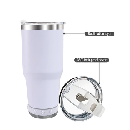 Sublimation 30oz Stainless Steel Speaker Music Tumbler with Lid and Straw